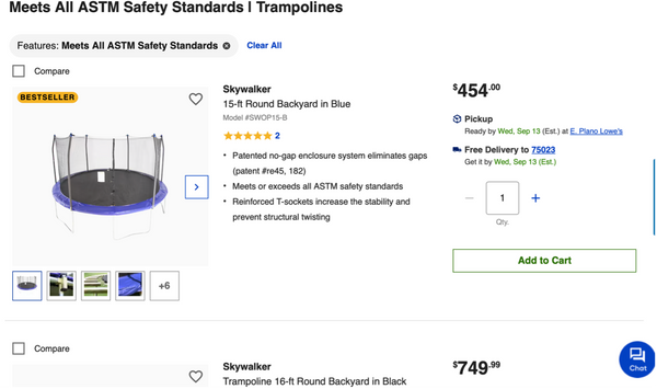 Lowes' ASTM Certified Trampolines