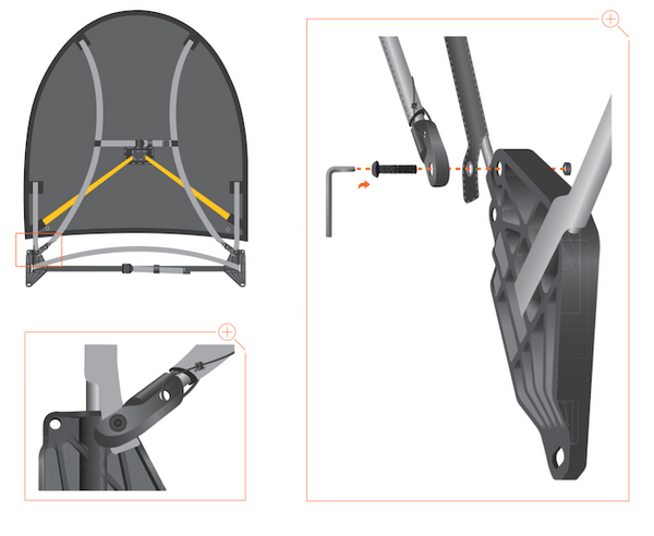 Short rods inserting into the sleeve on the stabilizing bar to go on the back of the Hoop.