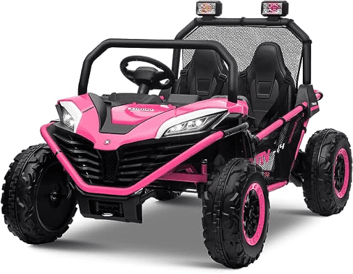 A pink toy car for kids.