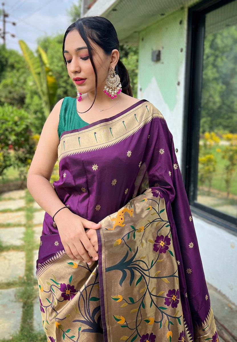Women's Magenta Paithani Big Border Saree - Tasarika – Trendia