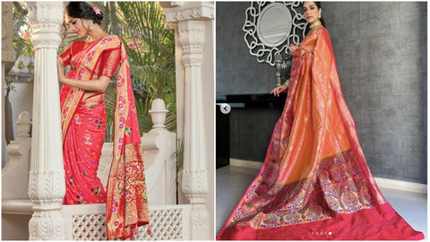 1.  Orange and Red Banarasi Saree