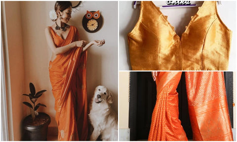 Orange silk saree ethnic look 