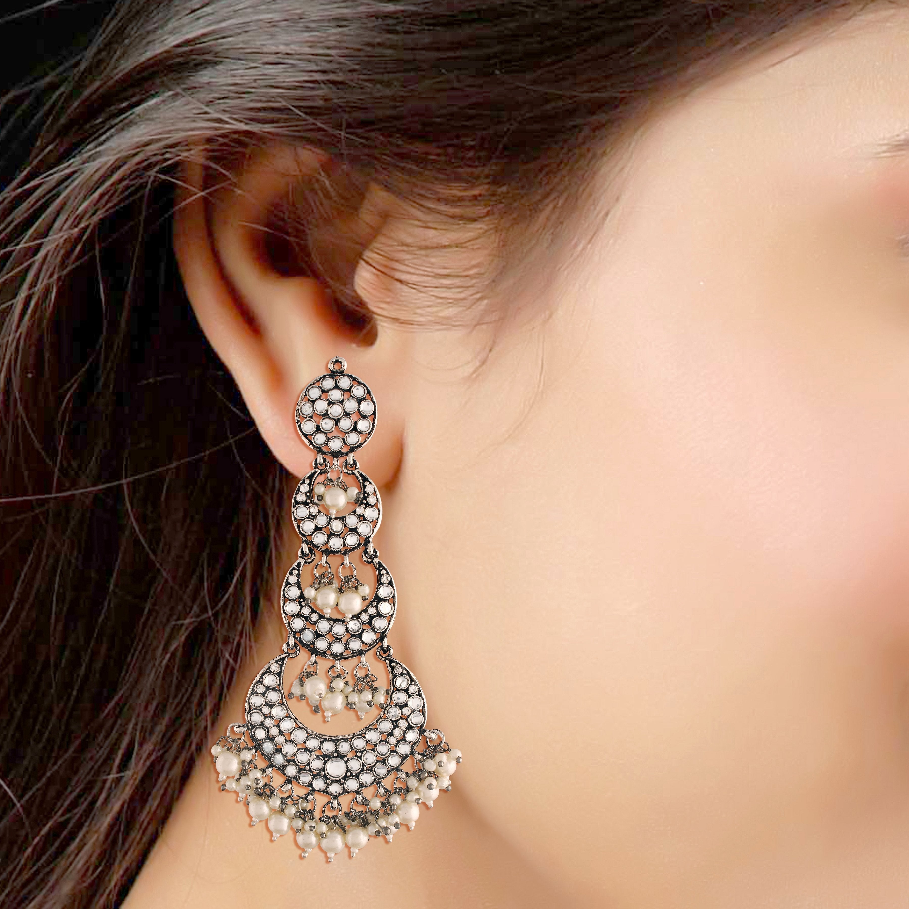 Silver Jhumkas with ear chains  Movad Studio  Buy Now