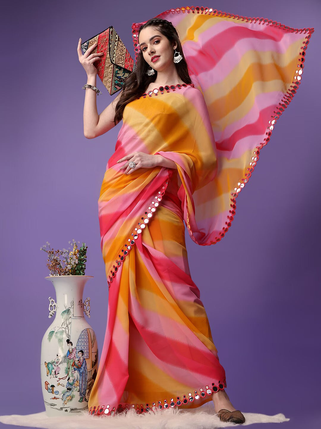 Women's Multi Colour Sibori Printed Saree - Dwija Fashion