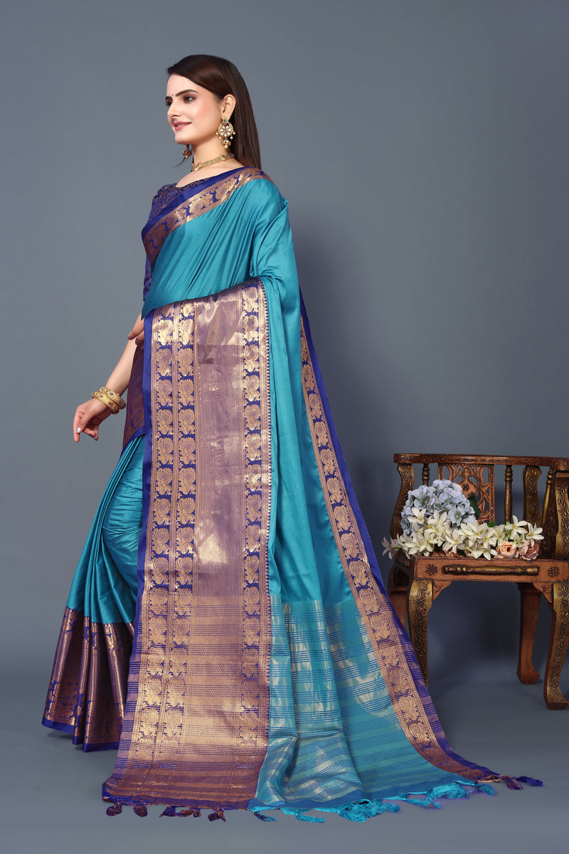 Women's Sky Blue Kathan Silk Saree - Dwija Fashion – Trendia