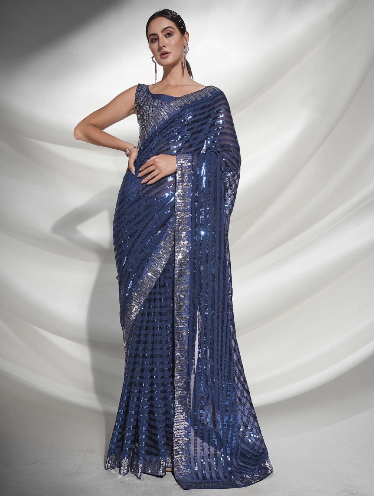 Women's Blue Designer Saree Collection - Dwija Fashion – Trendia