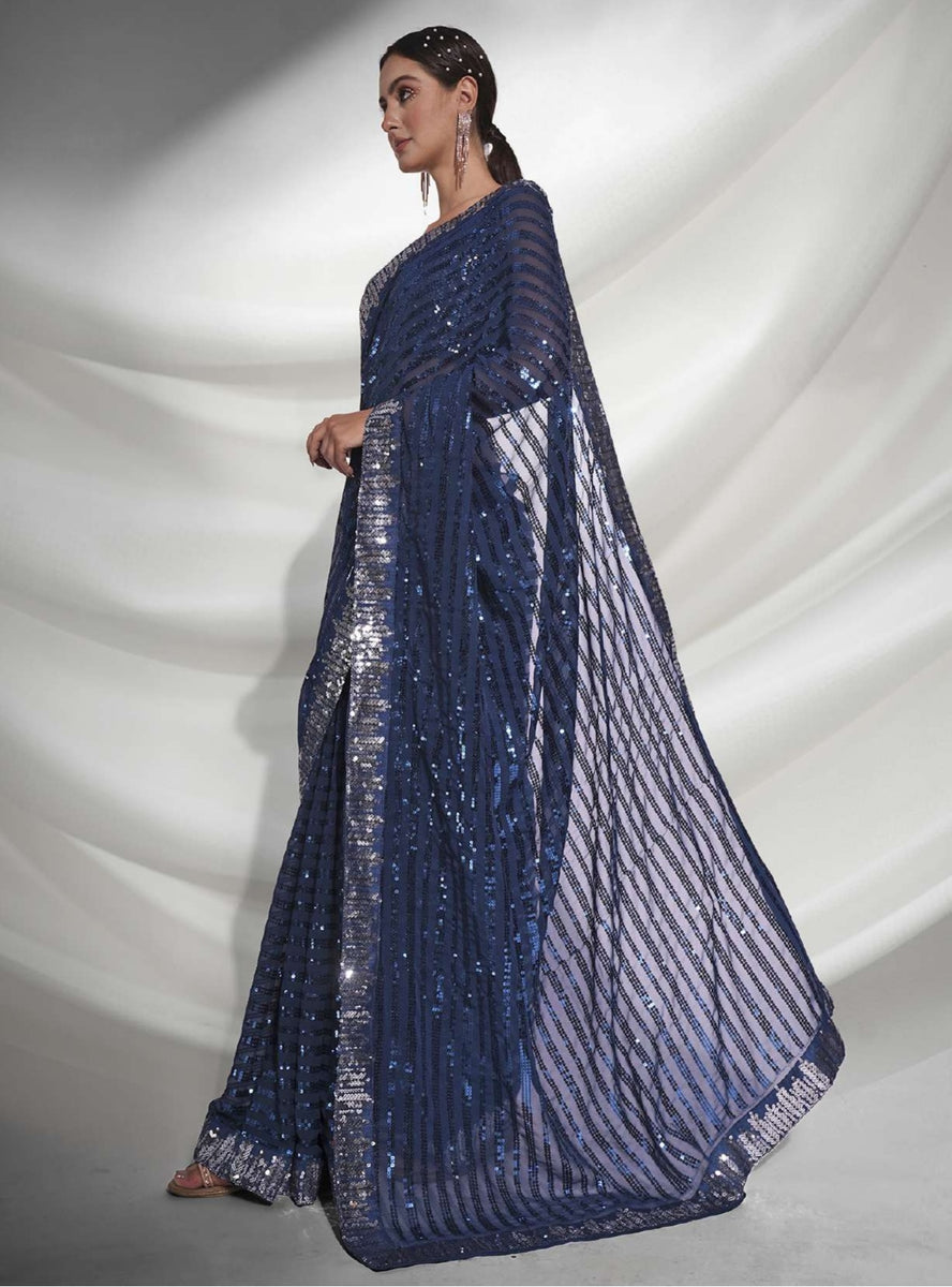 Women's Blue Designer Saree Collection - Dwija Fashion – Trendia