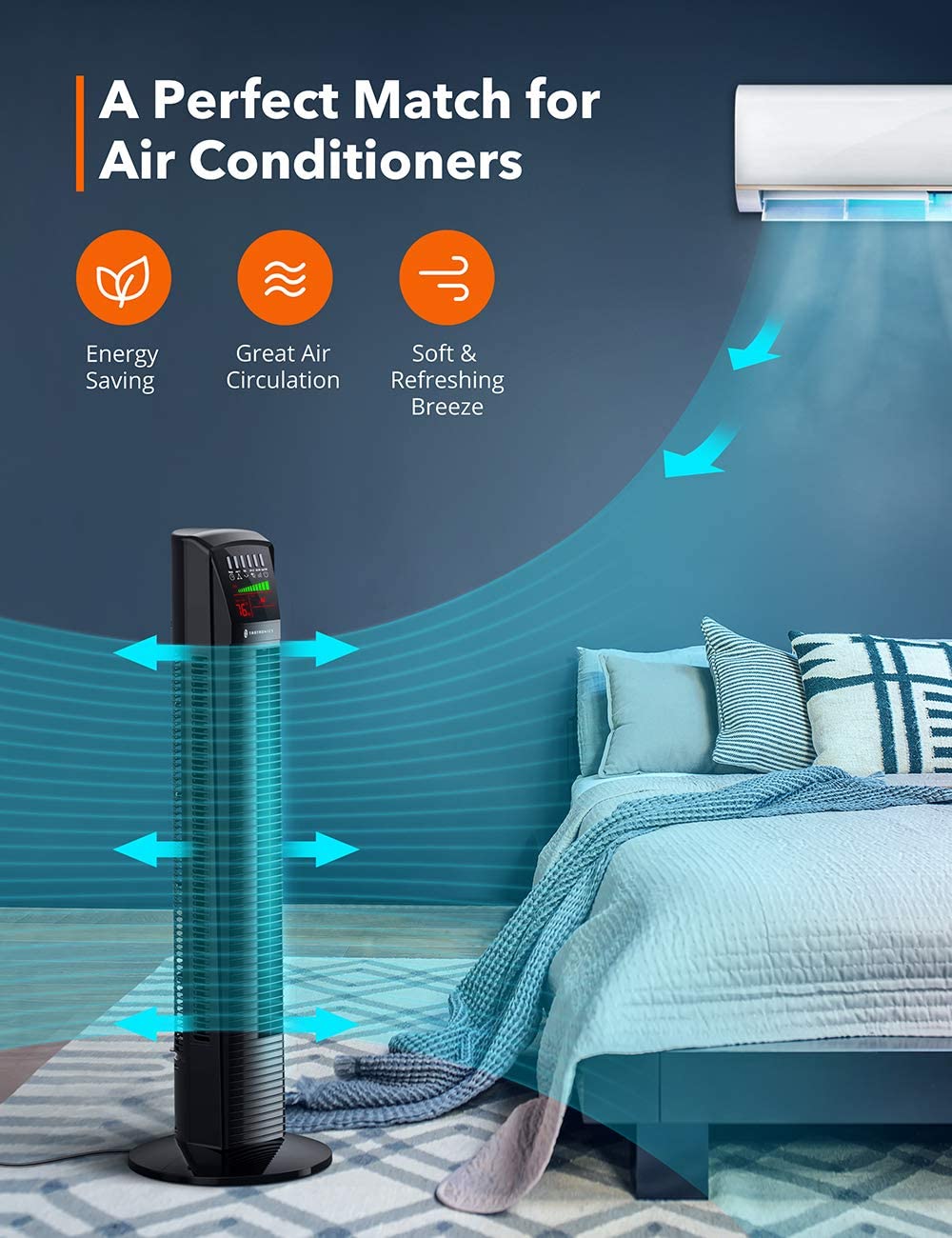 TaoTronics Oscillating Tower Fan Cooling Fan with Remote for Bedroom
