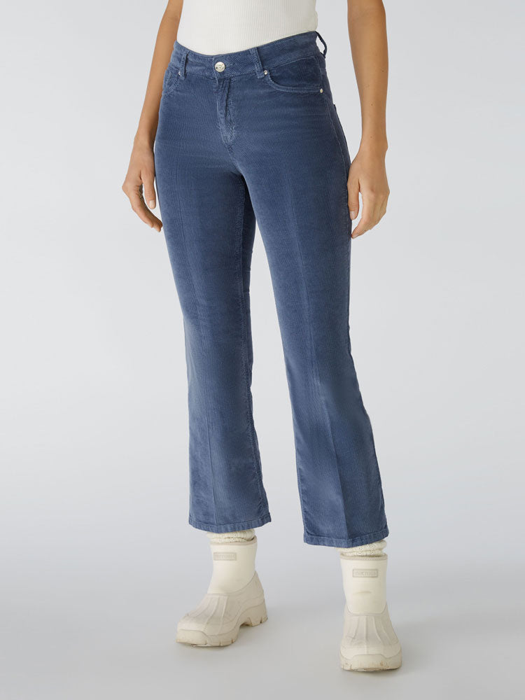Image of Oui Corduroy Flare Trousers Blue