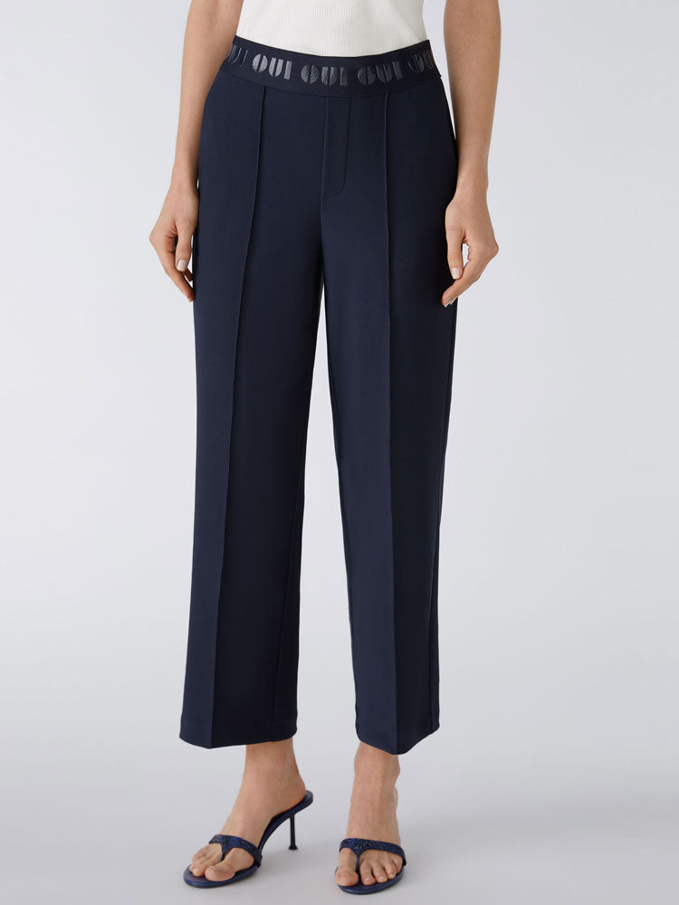 Image of Oui Textured Trousers Dark Blue