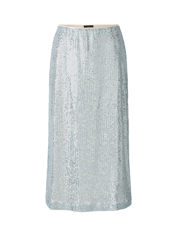 Image of Oui Midi Sequin Skirt Blue Fog