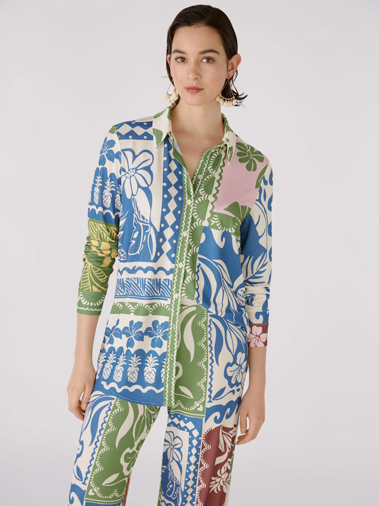 Image of Oui Printed Shirt Blue & Green