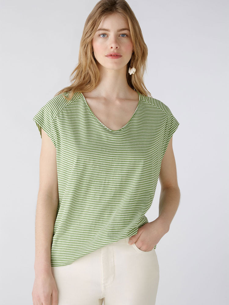 Image of Oui Striped T-Shirt Green & White
