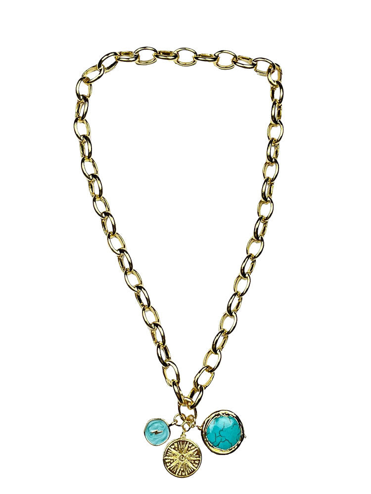 Image of Ashiana Elise Turquoise Charm Necklace Gold