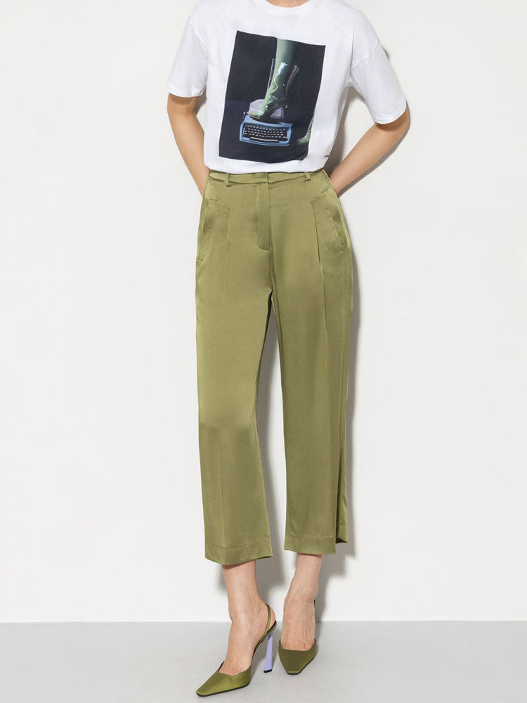 Image of Luisa Cerano Satin Trousers Green