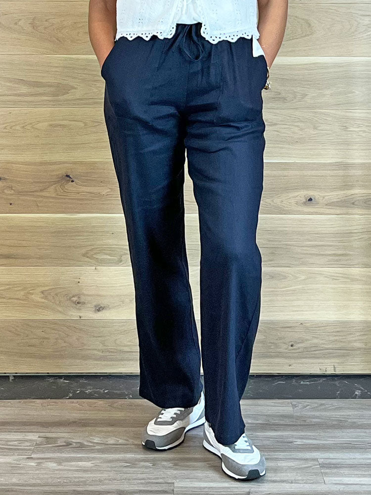 Image of Pulz PzLuca Linen Mix Trousers Navy