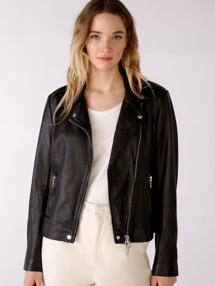 Image of Oui Leather Jacket in Black