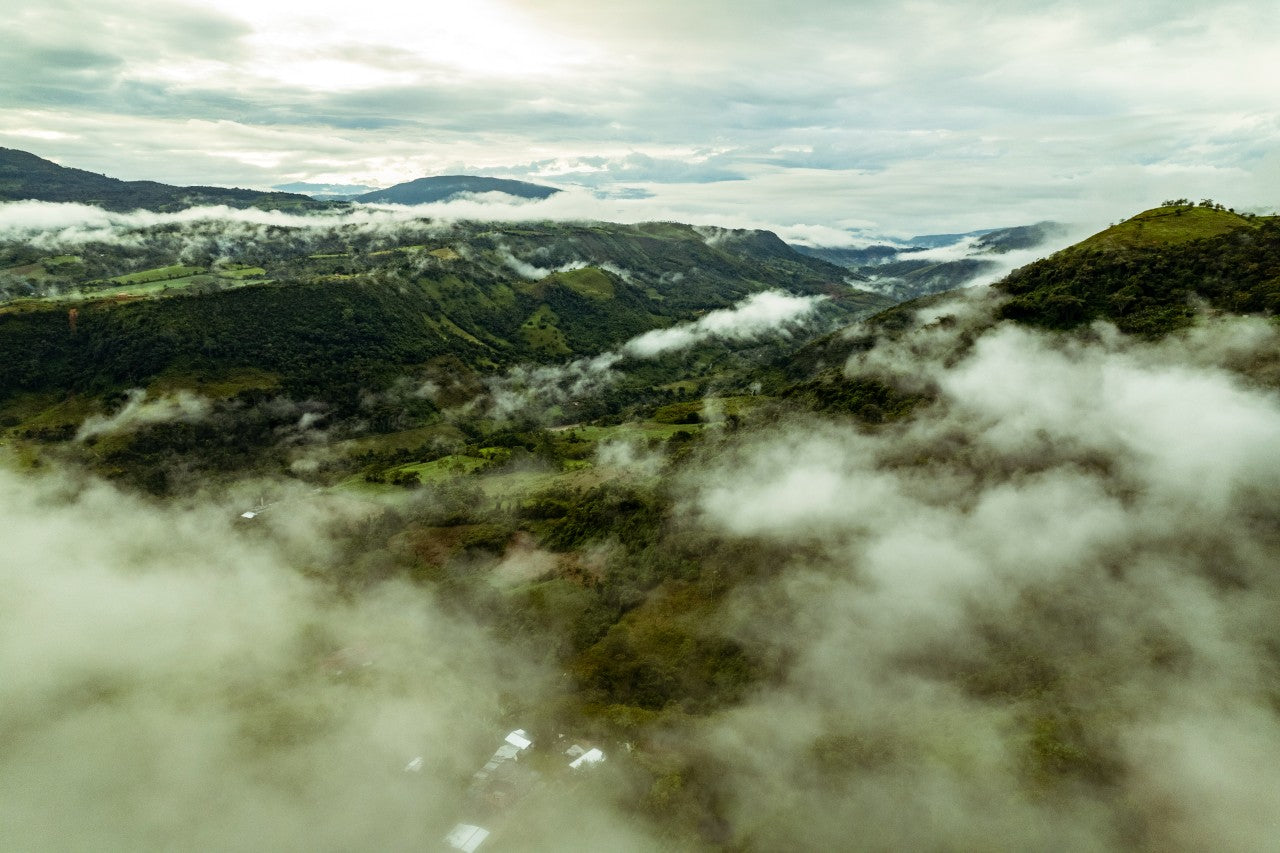 Cloudy skies above Colombian coffee terrain