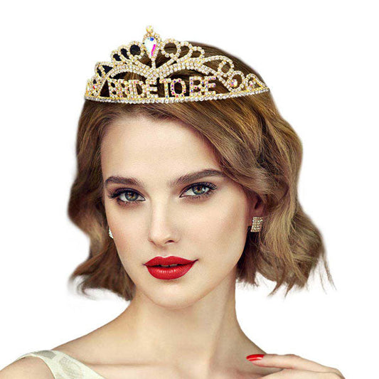 AB Gold Bride To Be Rhinestone Princess Tiara. The wedding tiara is a classic royal tiara made from gorgeous rhinestone is the epitome of elegance and bridal luxury and grace. Unique Hair Jewelry is suitable for any special occasions such as wedding, engagement,prom,evening,etc.It's the most exquisite gift for the bride to be.It as the perfect complement will make your whole wedding dress look come to life.