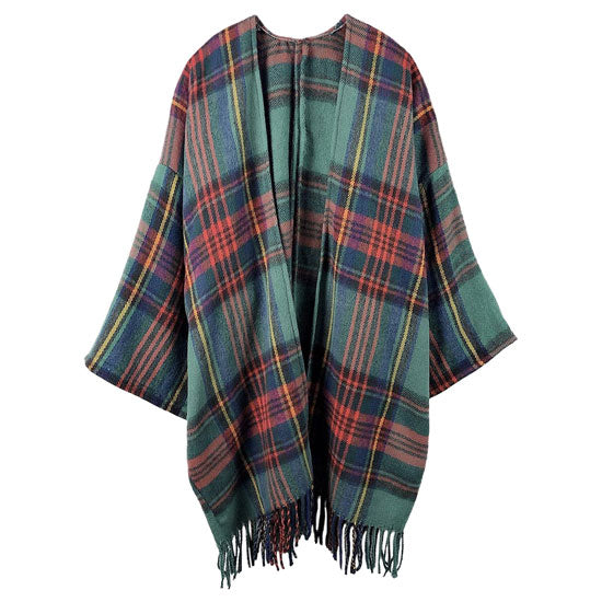 Plaid Check Patterned Poncho