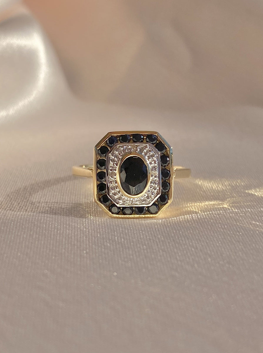 Midnight Sapphire Diamond Target Deco Ring – 23carat
