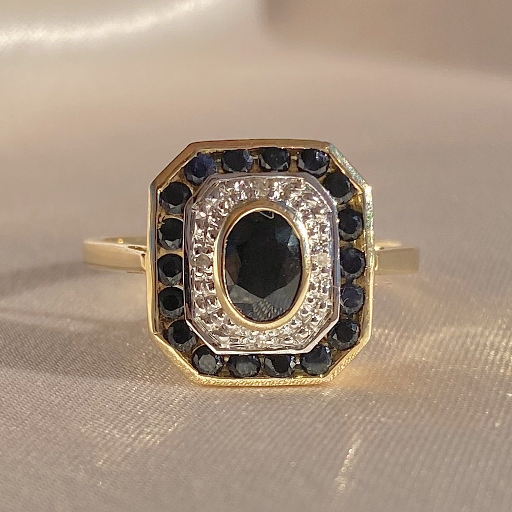 Midnight Sapphire Diamond Target Deco Ring – 23carat
