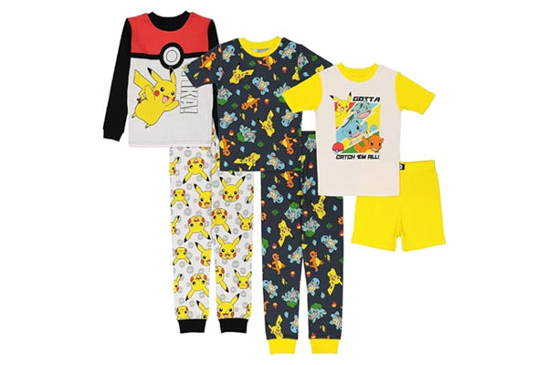 Pokemon Boys' 6-Piece Snug-fit Cotton Pajamas Set