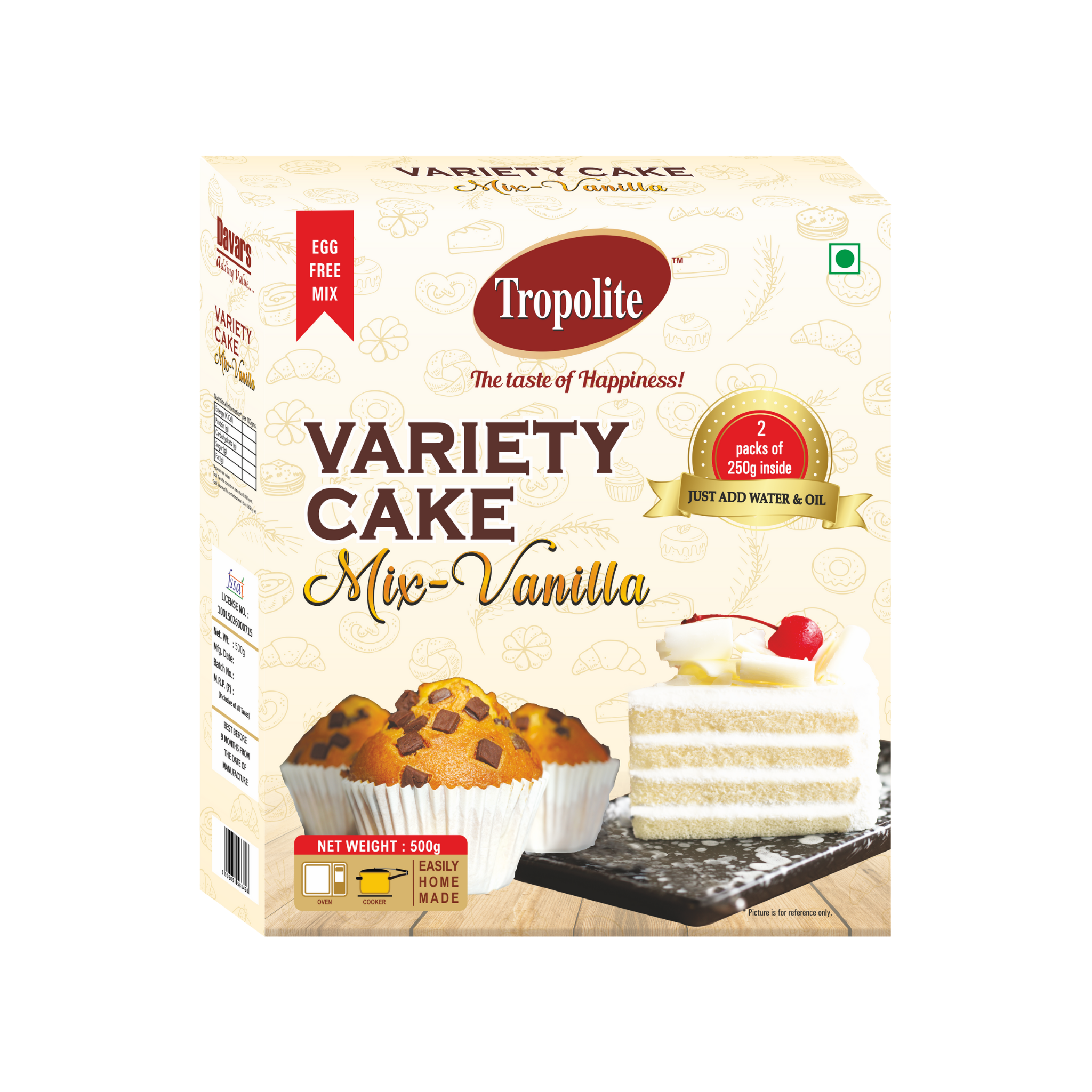 Plattered White Real Vanilla Eggless Cake Premix, Powder, Packaging Size:  315 G