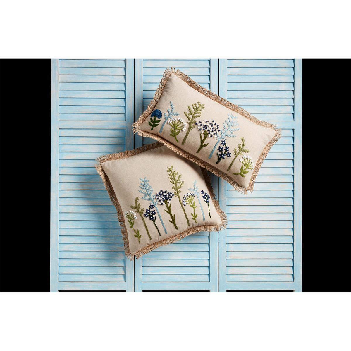 View Mud Pie - Blue Floral Embroidery Pillow - Square