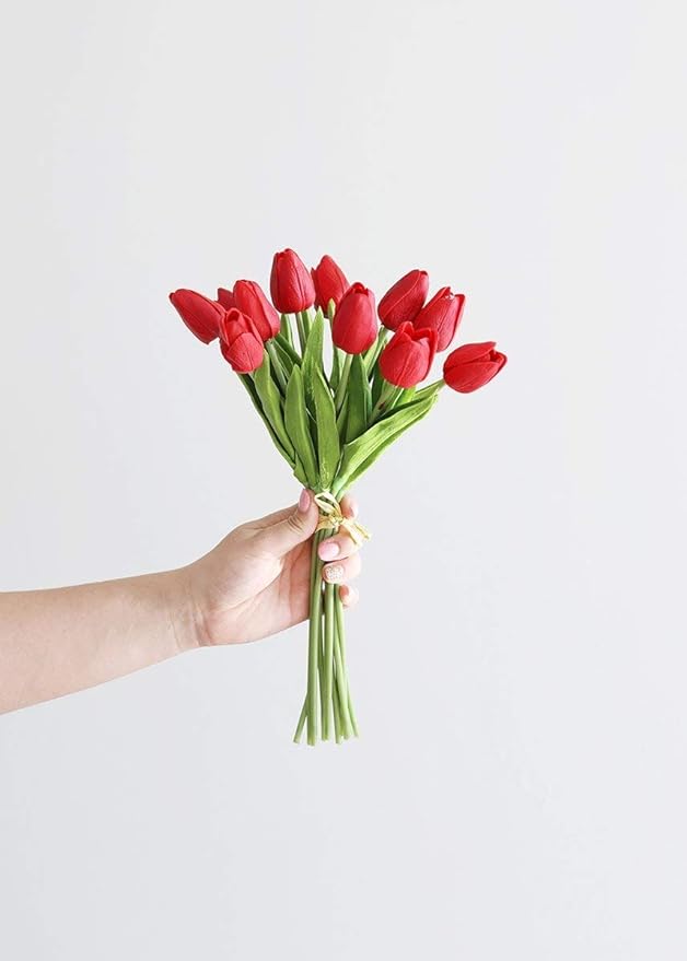 View K & K Interiors - Red Real Touch Tulips - Bundle of 12