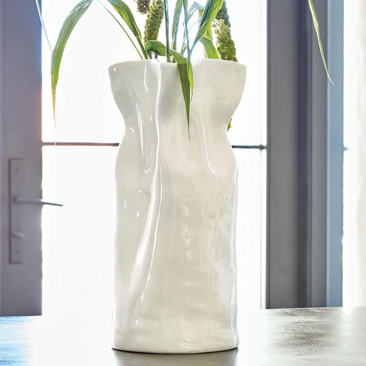 View Santa Barbara - Cinched Ceramic Vase, White - Mini