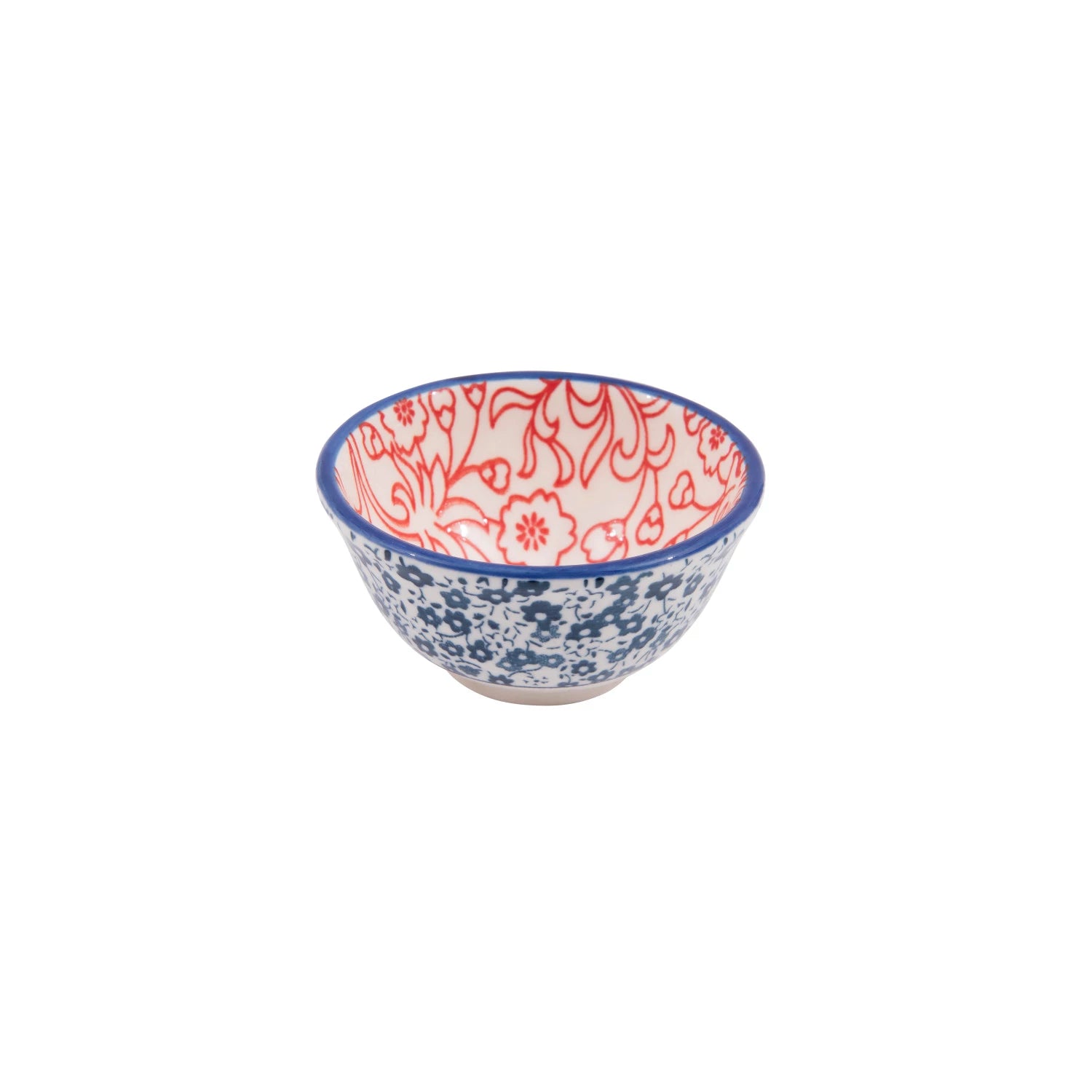 View Creative Co-op - Patterned Stoneware Pinch Bowl - Blue & Red