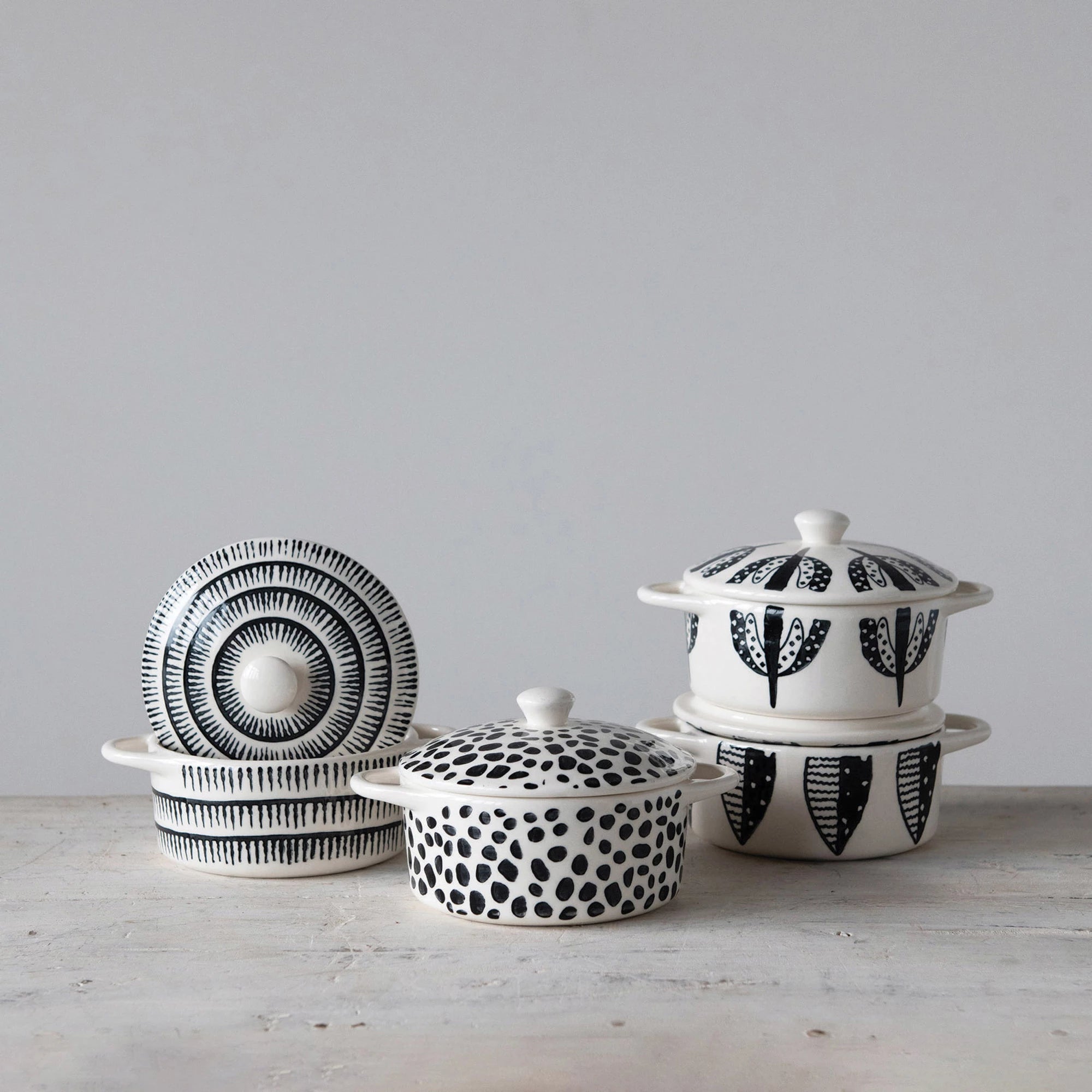 View Creative Co-op - Patterned Stoneware Mini Baker with Lid - Dots