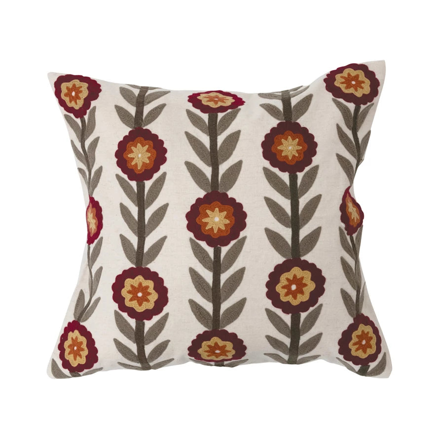 View Creative Co-op - Embroidered Flower Pillow