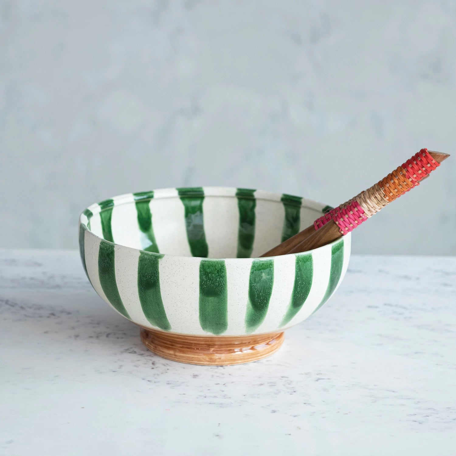 View Creative Co-op - Hand-Painted Stoneware Footed Bowl