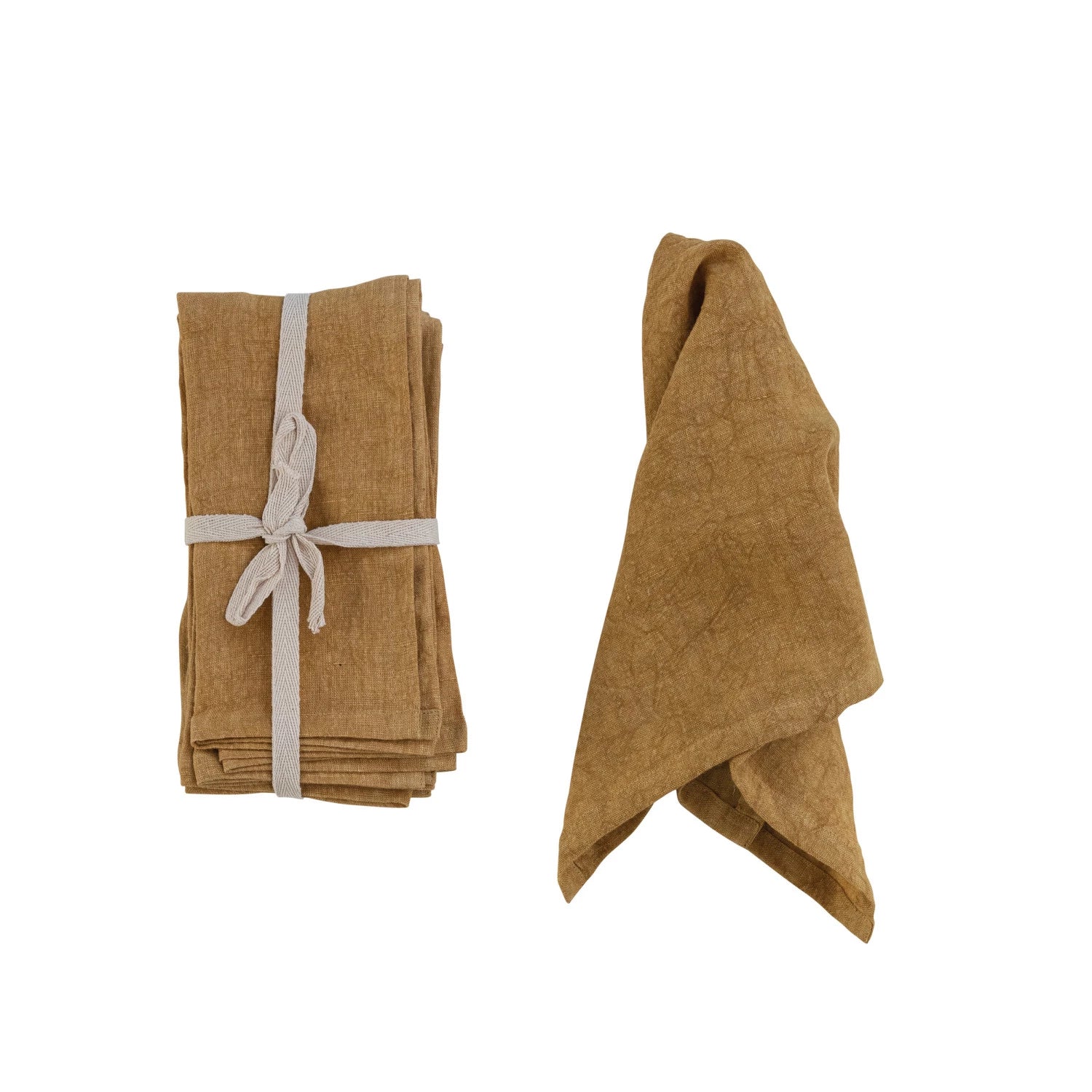 View Creative Co-op - Stonewashed Linen Napkins, Mustard
