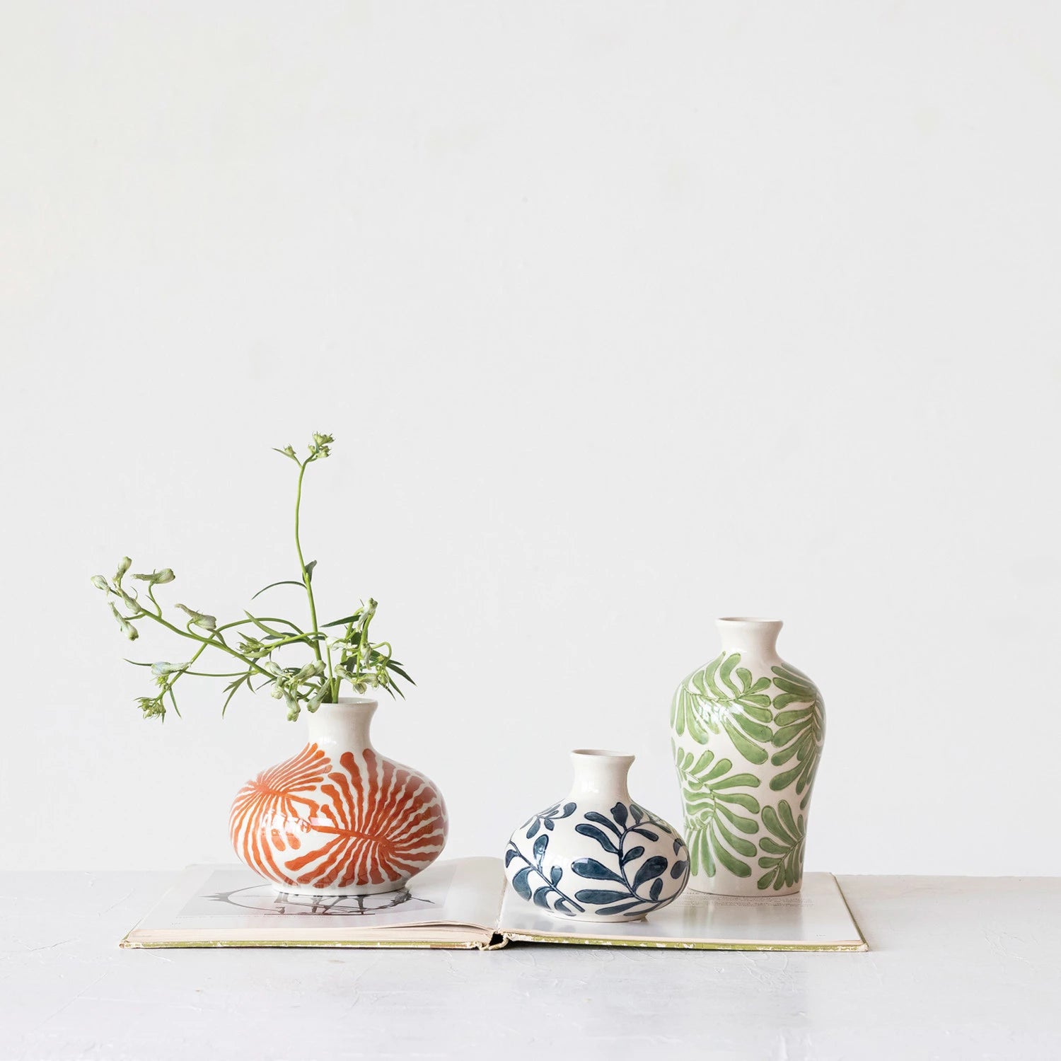 View Creative Co-op - Stoneware Vase with Abstract Design - Medium - Orange Pattern