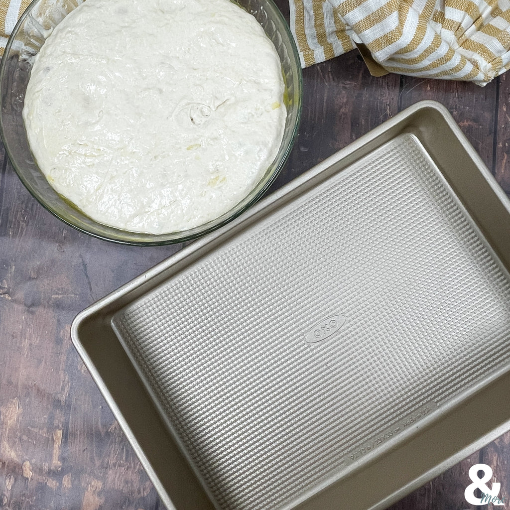 OXO - Non-Stick Pro 9 x 13 Cake Pan and a mound of dough