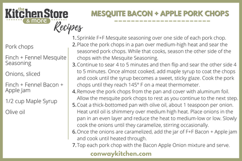 recipe card for mesquite bacon apple pork chops