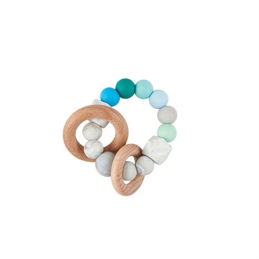 View Mud Pie - Silicone & Wood Teether, Blue & Green