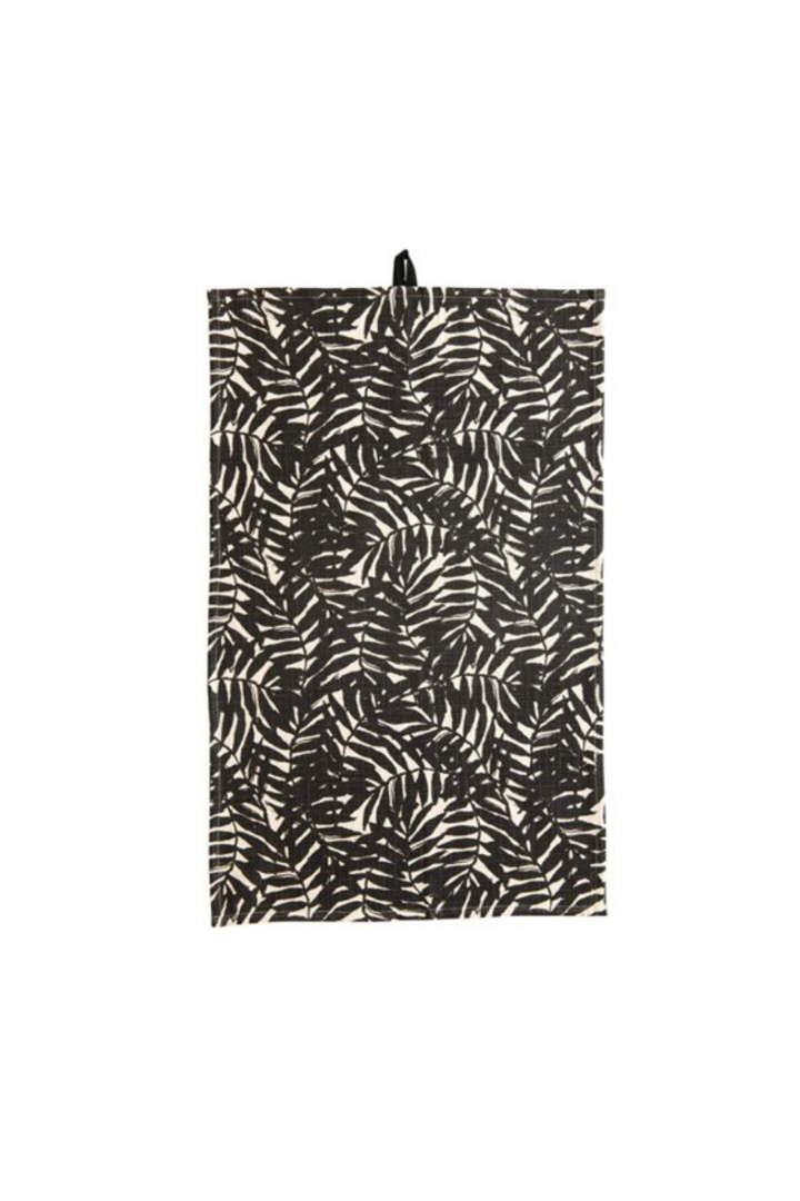 View Creative Co-op - Printed Cotton Tea Towels - Black Palm Leaves