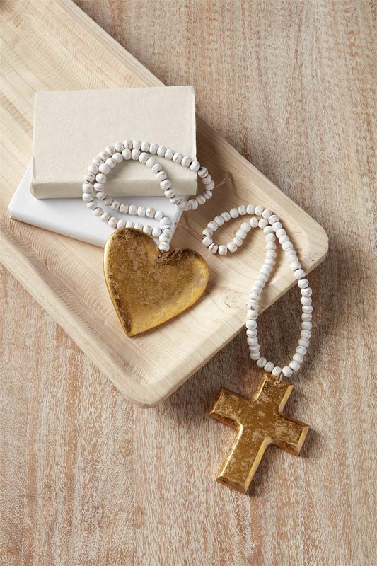 White Marble Cross with Gray Wooden Beads - Bless Your Heart of Alabama