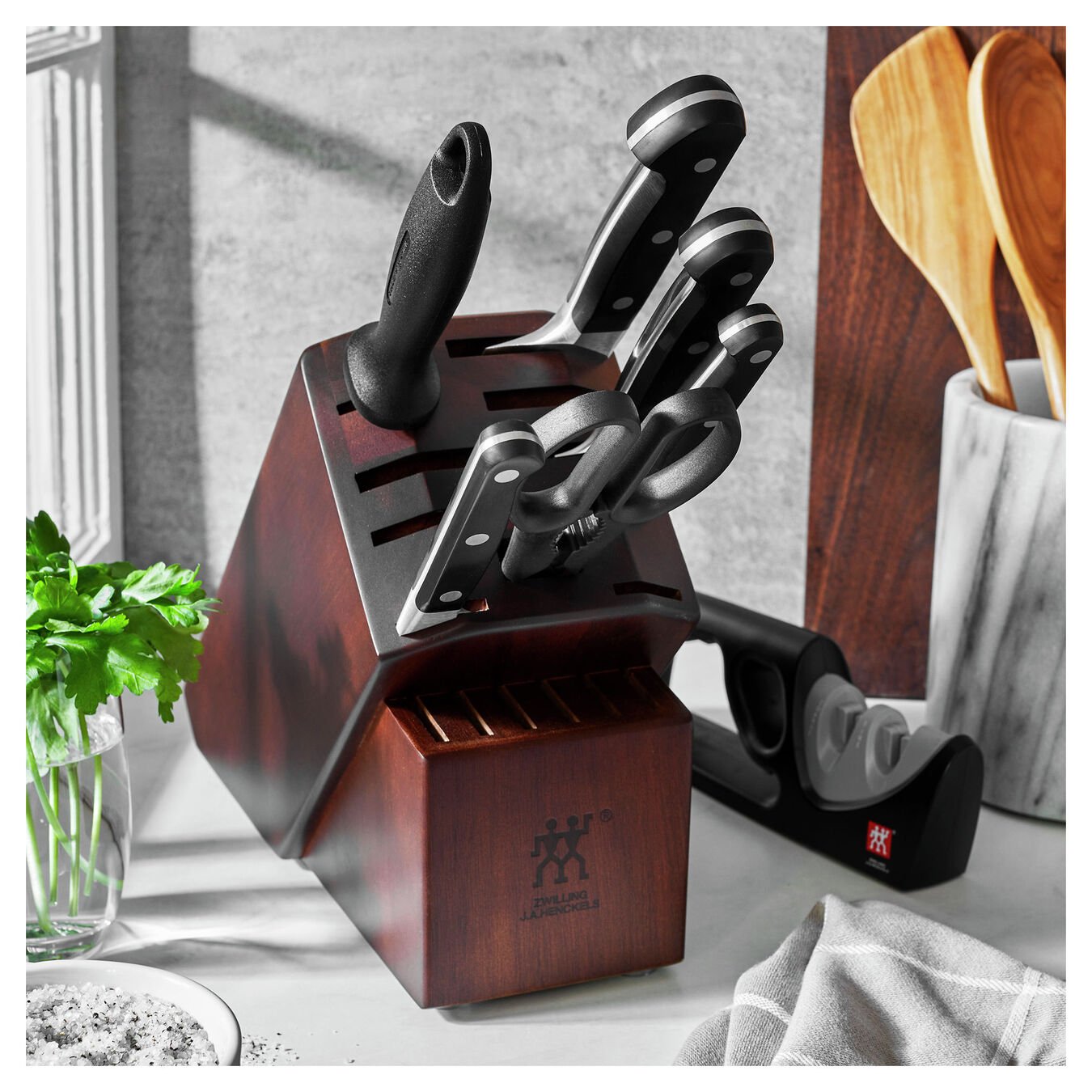 View Zwilling J. A. Henckels - PRO Knife Set with Knife Block, 7 Pieces & Bonus Sharpener