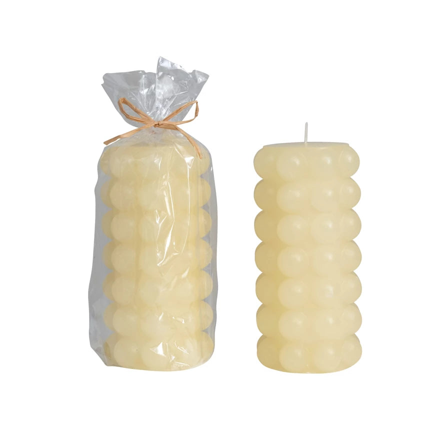 View Creative Co-op - Unscented Hobnail Pillar Candle, Cream - Tall