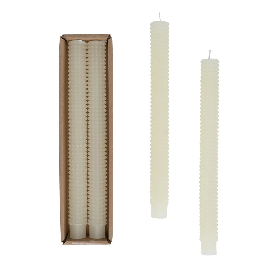 View Creative Co-op - Unscented Hobnail Taper Candle Set, Cream