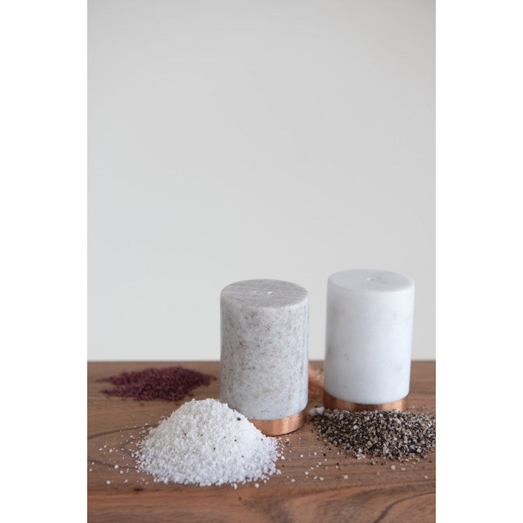 View Creative Co-op - Marble Salt & Pepper Shaker Set
