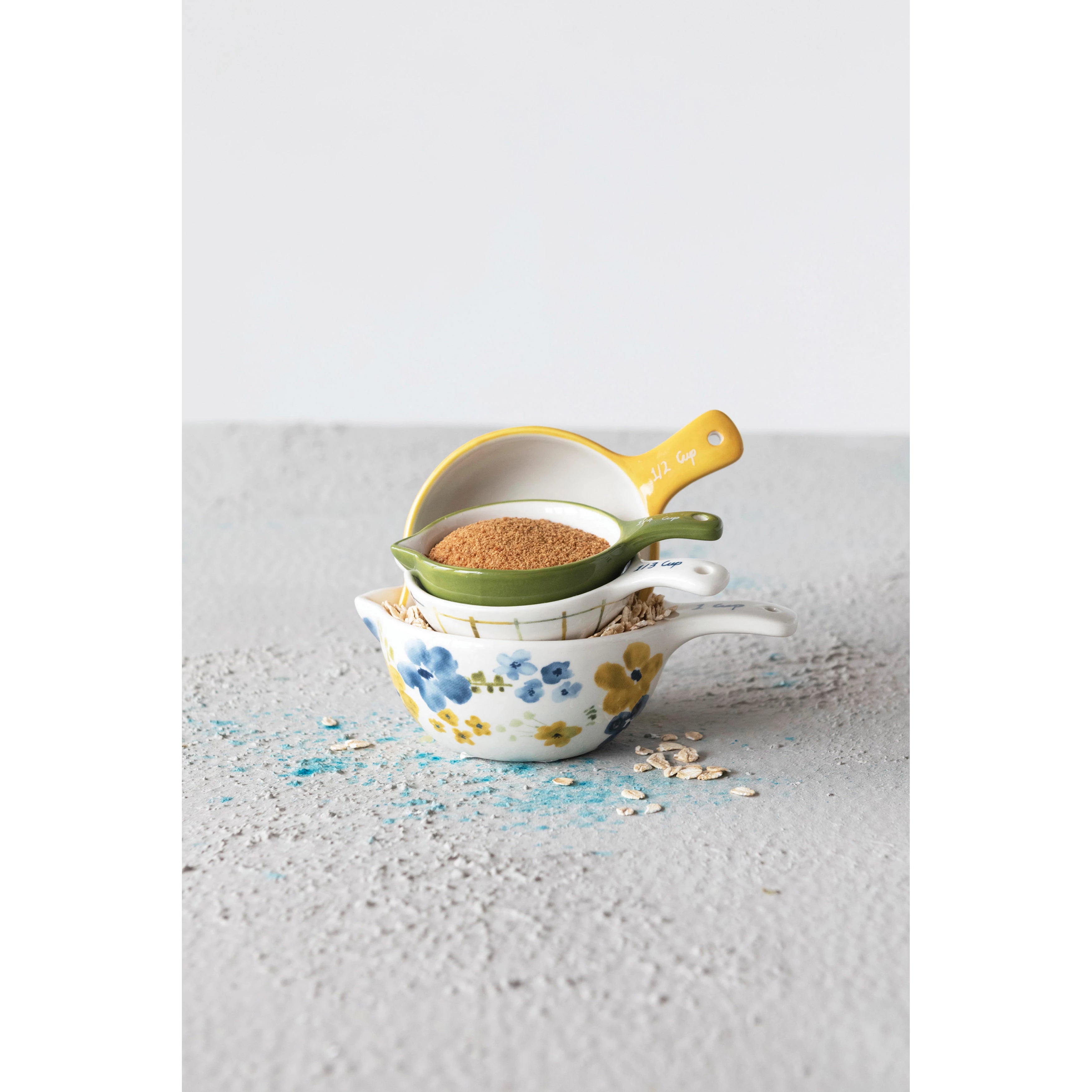 View Creative Co-op - Floral Stoneware Measuring Cups