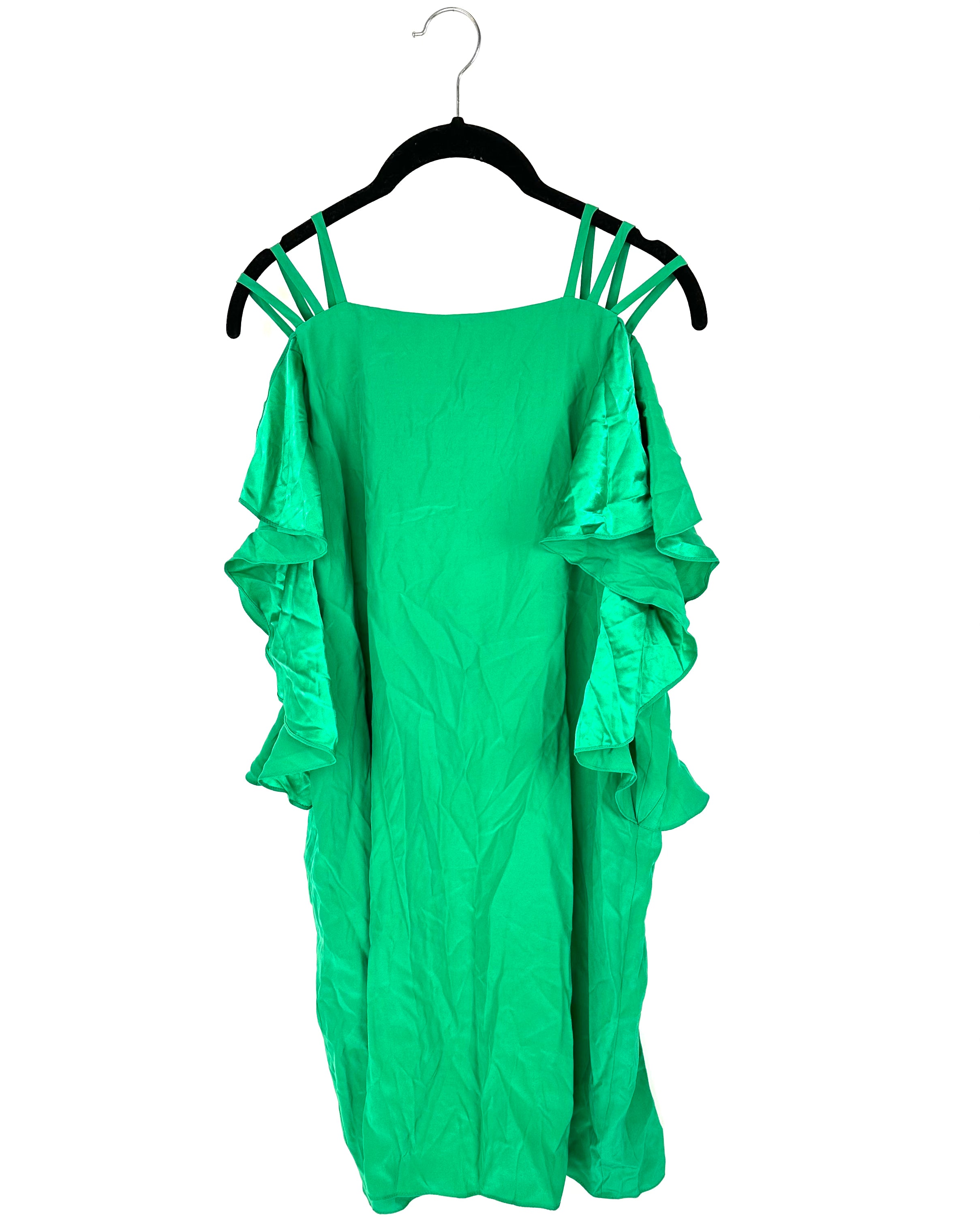Green Open Shoulder Ruffle Dress - Small
