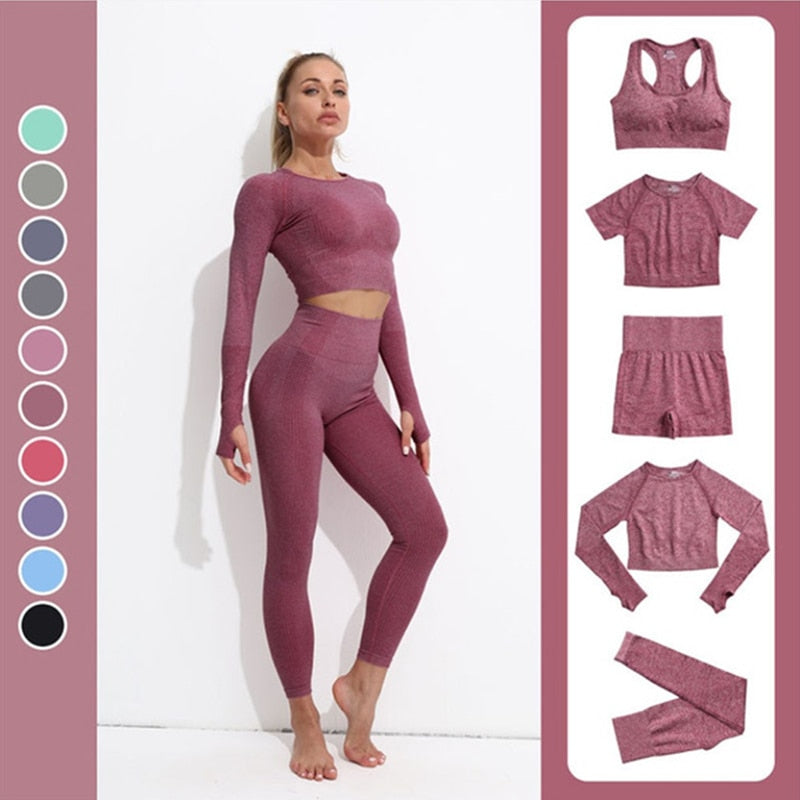 Summer Gradient Women's Yoga Short-Sleeved T-Shirt Sports Shorts Tight  Fitting Crop Elastic Two-Piece Set For Women - The Little Connection