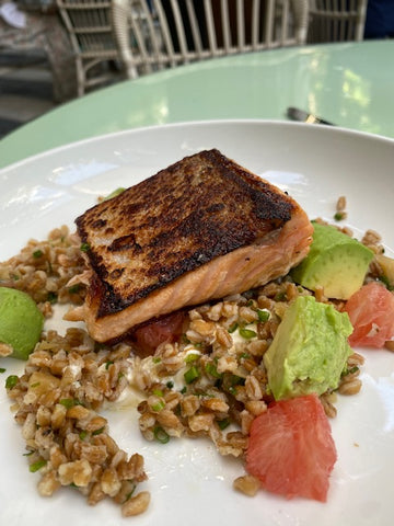 King Salmon, farro, avovado, grapefruit